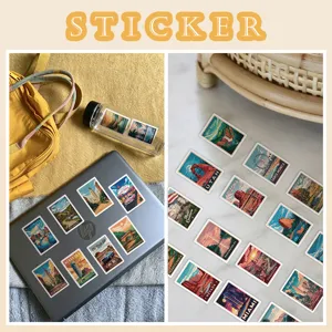 Retro American travel poster waterproof stickers for water bottle and laptop decoration set.