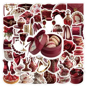 Red aesthetic vintage waterproof stickers pack decorative phone laptop scrapbooking decals 50pcs