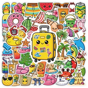 Summer waterproof cute cartoon stickers detail for laptop luggage water bottle decoration design.
