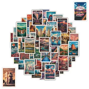 50pcs Retro US Travel Poster Stickers Vintage City Landmark Decals Waterproof Vinyl Pack