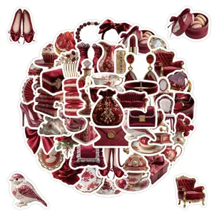 50pcs red aesthetic stickers waterproof cute vintage collage decal for phone journal decor