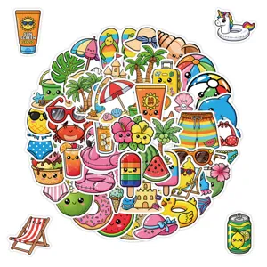 50pcs cute summer cartoon graffiti waterproof stickers for water bottle laptop decor