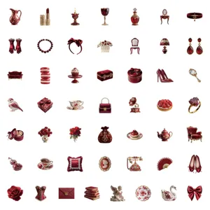 Red vintage aesthetic cute sticker set, retro coquette clipart collection for phone and journal.