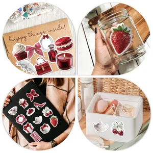 Red plaid aesthetic stickers waterproof cute decorative decals for phone laptop 50pcs