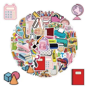 50 Pcs Back to School Stationery Stickers Waterproof Cute Graffiti Decals for Water Bottles