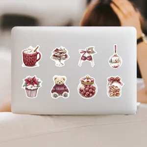 Burgundy Christmas waterproof stickers decorative decals for laptop and water bottle pack.