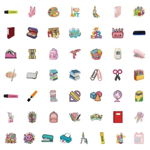 Cute school stationery waterproof decorative stickers set, colorful cartoon designs for kids.