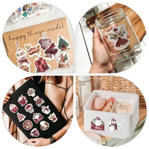50pcs burgundy christmas stickers waterproof decorative decals for journal laptop guitar