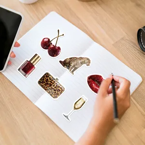 Waterproof decorative stickers set, featuring glitter cherry, leopard and lip designs for phone.