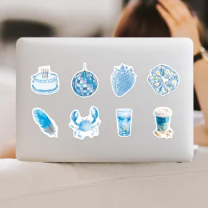 Blue coastal aesthetic waterproof stickers set for laptop and luggage decoration.