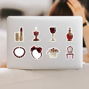 Vintage red aesthetic decorative stickers set for laptop, phone, and scrapbooking crafts.