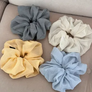 Chic gingham chiffon hair scrunchies, large fluffy voluminous ponytail holders for women.