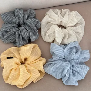 Vintage Plaid Chiffon Scrunchies For Women Large Ruffled Hair Ties Elastic Hair Bands Ponytail Holder Girls Hair Accessories