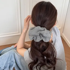 Gingham chiffon oversized hair scrunchie, retro pleated ponytail tie for daily styling