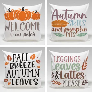 Autumn pumpkin throw pillow case set of four, decorative farmhouse fall sofa cushion cover.