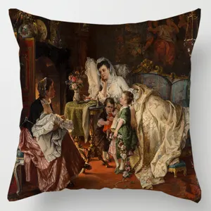 Vintage European medieval court oil painting throw pillow cover, linen sofa decorative pillow case.