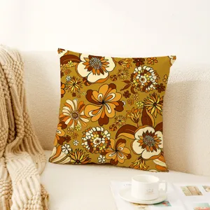 Retro boho floral throw pillow cover, vintage botanical square cushion case for sofa.
