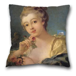 Housse de coussin peinture à l'huile d'art rococo, velours peau de pêche carré pour déco canapé.