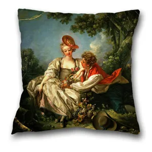 Housse de coussin carree peinture a l'huile art rococo, decoration salon vintage.