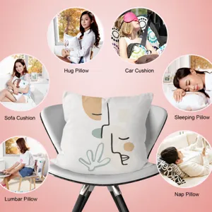 Decorative throw pillow cover with modern abstract face art design for sofa and bed living room.