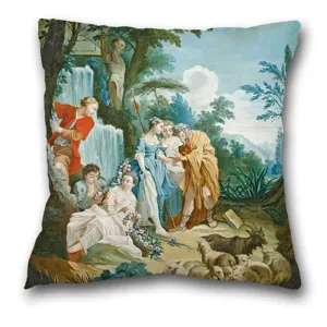 Housse de coussin carrée en velours peau de pêche peinture à l'huile d'art rococo européen