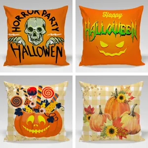 Halloween Kissenbezug Set, gruselig Kürbis Totenkopf dekorativ quadratisch Kissen für Sofa Bett
