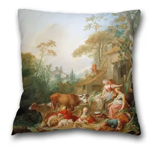 Gros plan detaille de la housse de coussin avec impression peinture art rococo.