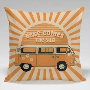 Retro groovy bus throw pillow cover, vintage sunburst design decorative cushion case.