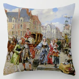 Medieval European court painting throw pillow case linen sofa cushion home decorative pillow