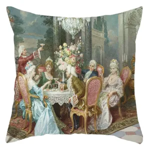 European vintage court painting decorative pillowcase, linen cushion cover for sofa and home.