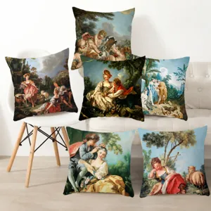 Housse de Coussin Carrée pour Canapé en Peau de Pêche Peinture à l'Huile Art Rococo Européen Décoration de Maison