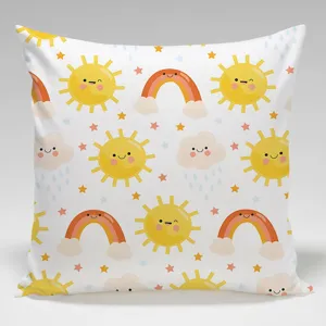 Cute cartoon sun rainbow throw pillow cover for living room sofa office seat lumbar nap cushion