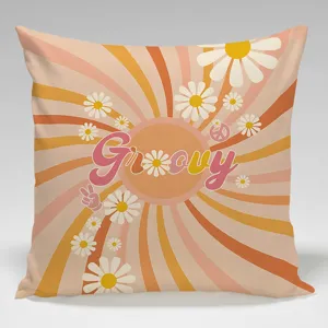 Retro groovy daisy flower throw pillow cover for living room sofa office chair decor