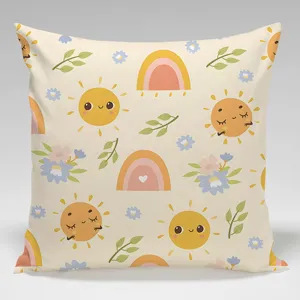 Cute bohemian rainbow and sun pattern throw pillow case for living room sofa office chair decor