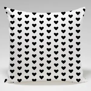 Black and white heart pattern detail of the soft square throw pillow cover for couch.