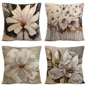 Noords Olieverf Bloemen Kussensloop Vierkant Polyester Linnen Kussenhoes Voor Woonkamer Slaapkamer Huisdecoratie