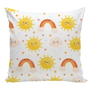 Cute cartoon sun rainbow throw pillow cover, soft decorative cushion for sofa bedroom.
