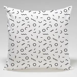 Black and white geometric throw pillow cover detail, modern Memphis design for sofa decor.