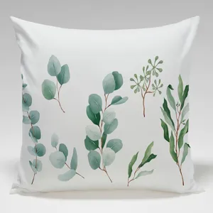 Funda de cojin con hojas verdes en acuarela decorativa para sofa cama hogar y salon