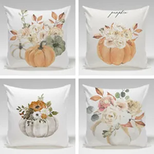 Autumn pumpkin floral decorative throw pillow cover set for sofa bedroom office decor.