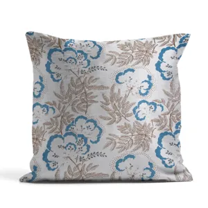 Funda de cojín decorativa diseño floral botánico vintage azul y marrón estilo clásico