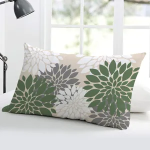 Close-up detail view of the elegant dahlia pattern rectangular throw pillowcase home decor.