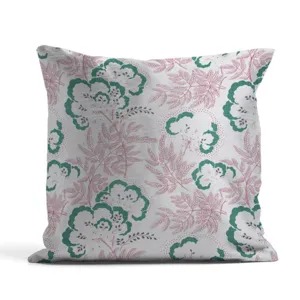 Funda de cojín decorativa con estampado floral, funda de almohada botánica verde y rosa.