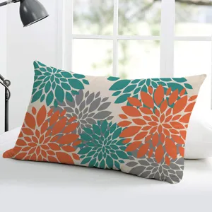 Rectangle dahlia floral throw pillow cover for living room sofa bedroom bed back cushion.