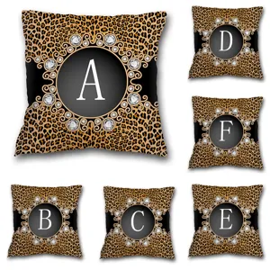 Taie d'Oreiller Alphabet Imprimé Léopard Housse de Coussin Carrée Décorative Pour Maison Chambre Canapé