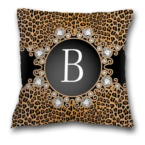 Housse de coussin léopard lettre B, taie d'oreiller décorative de luxe avec cadre en diamant.