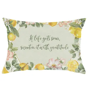 Watercolor lemon linen throw pillow cover for sofa bed couch lumbar pillow decorative case.