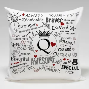 Funda de cojín decorativa con citas motivacionales, elegante diseño de letra Q sofá.