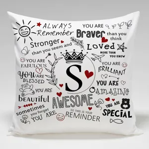 Funda de cojín con citas inspiradoras y diseño de letra S, regalo decorativo para el hogar.