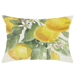 Watercolor lemon throw pillow cover linen fresh botanical cushion cover home sofa decor